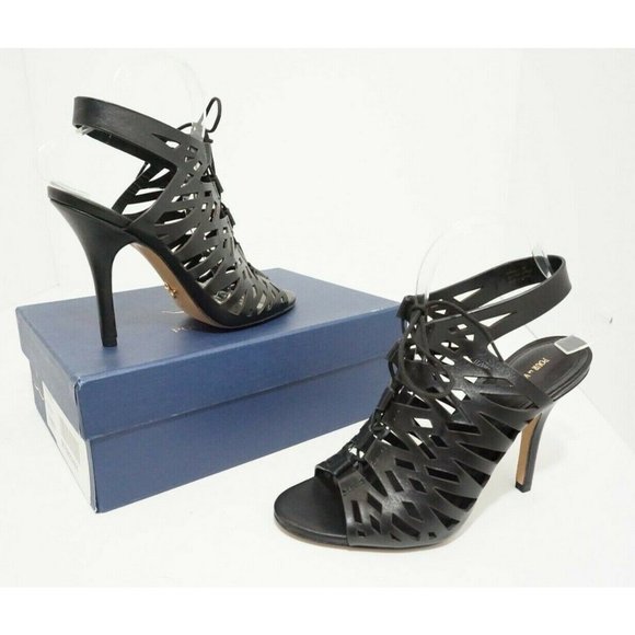 POUR LA VICTOIRE Yermak Black Leather Women's High Heels Sandals US 8.5 $325 - Picture 1 of 7